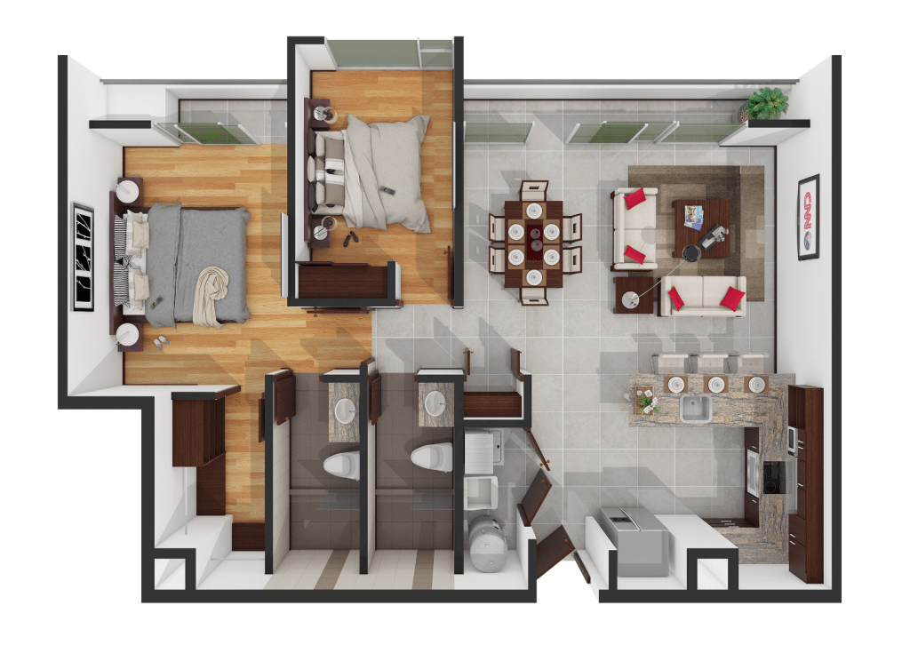 Plano arquitectónico 2 Habitaciones